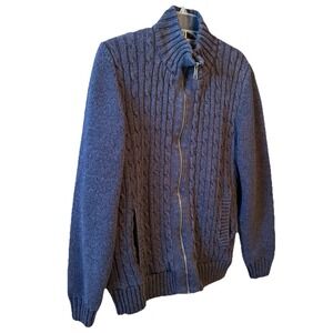 Boston Traders Gray Cable Knit Cotton Sherpa Lined Zip Sweater Mens M Classic